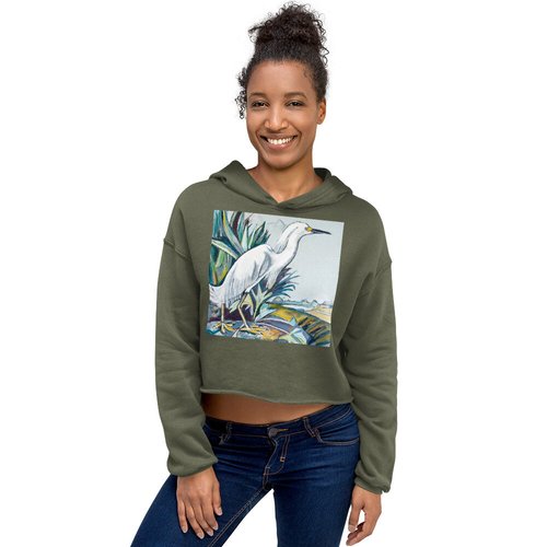 Snowy White Egret Crop Hoodie