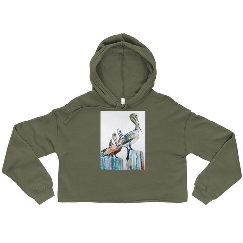 Bold Pelicans in the Fog Crop Hoodie