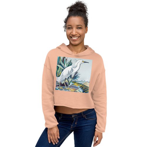 Snowy White Egret Crop Hoodie