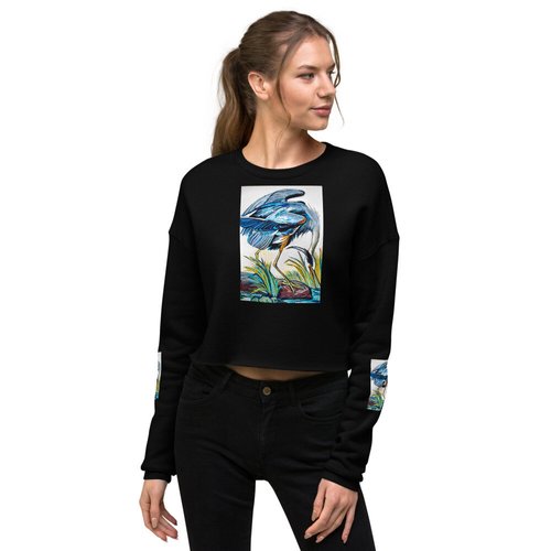 Blue Heron Catching Fish Crop Sweatshirt