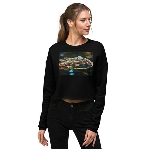 Gator on Log with Reflection Crop Sweatshirt