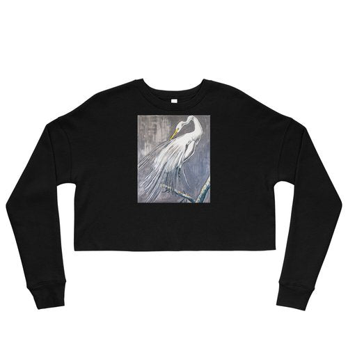 White Egret on a Limb Crop Sweatshirt