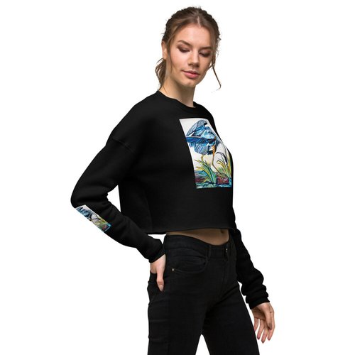 Blue Heron Catching Fish Crop Sweatshirt