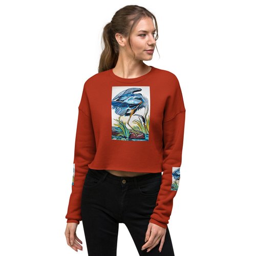 Blue Heron Catching Fish Crop Sweatshirt