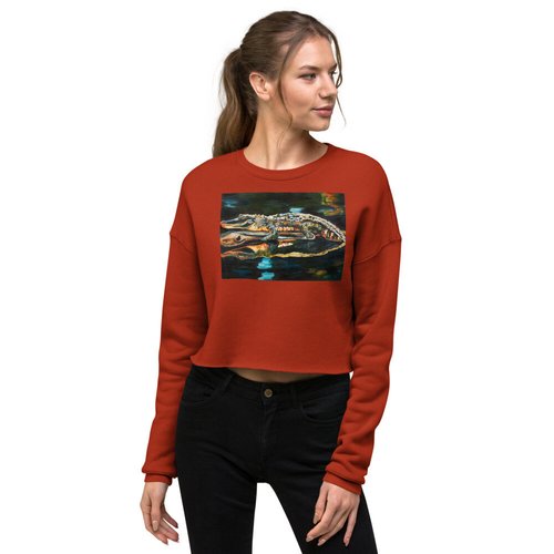 Gator on Log with Reflection Crop Sweatshirt