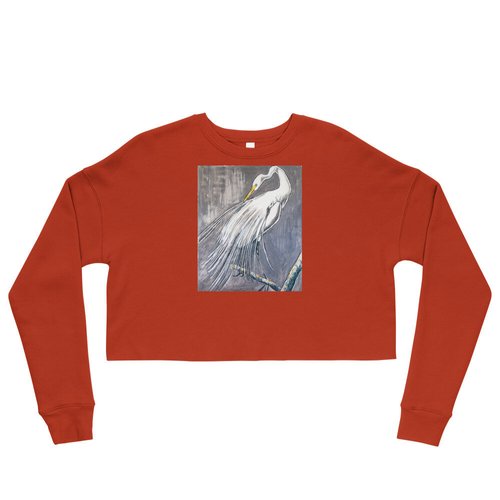 White Egret on a Limb Crop Sweatshirt