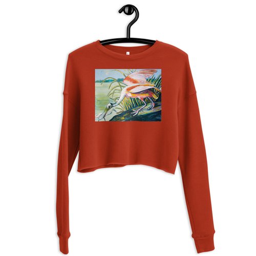 Roseate Spoonbill in the Marsh Crop Sweatshirt