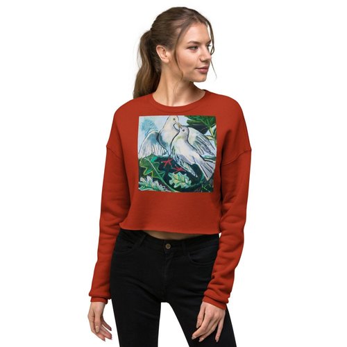 Doves in Abstract Landscape Crop Sweatshirt