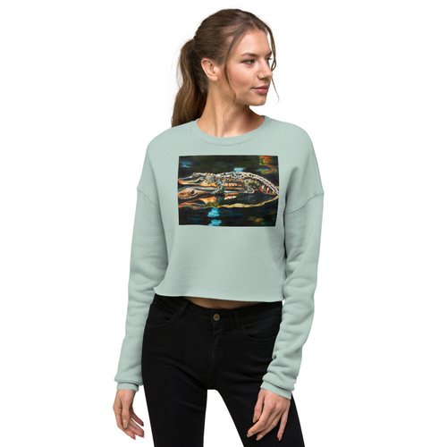 Gator on Log with Reflection Crop Sweatshirt