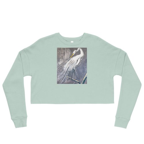 White Egret on a Limb Crop Sweatshirt