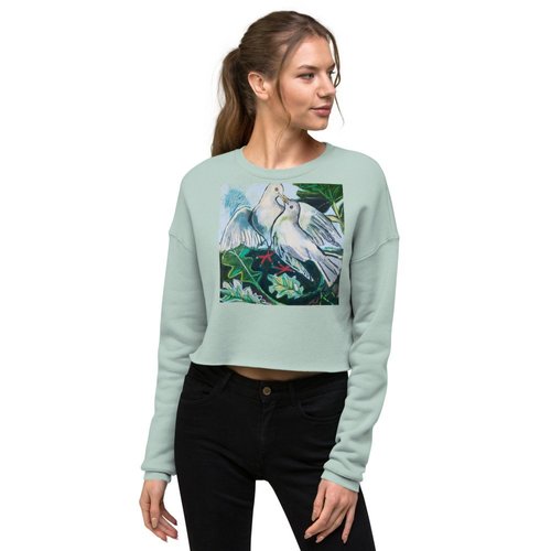 Doves in Abstract Landscape Crop Sweatshirt