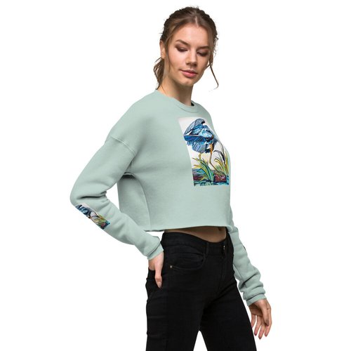 Blue Heron Catching Fish Crop Sweatshirt