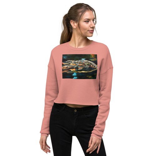 Gator on Log with Reflection Crop Sweatshirt