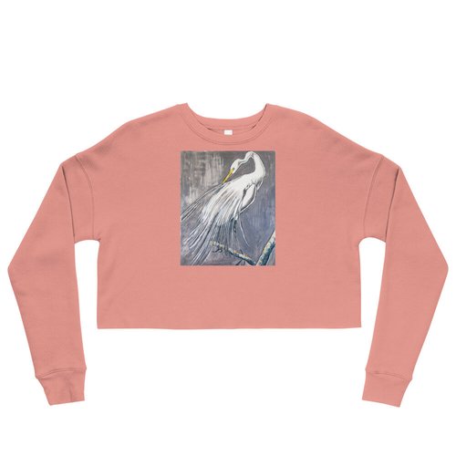 White Egret on a Limb Crop Sweatshirt