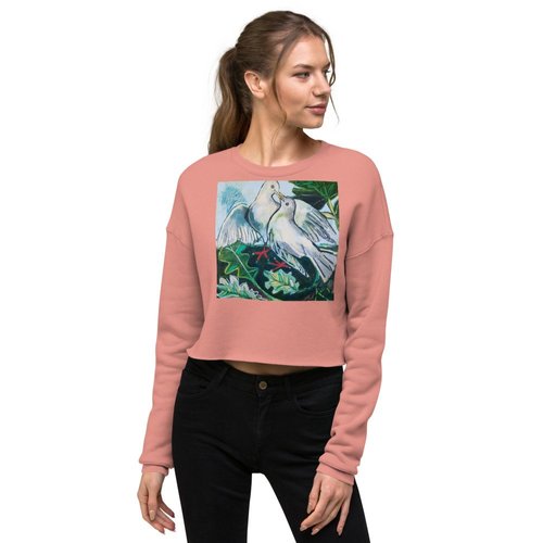 Doves in Abstract Landscape Crop Sweatshirt