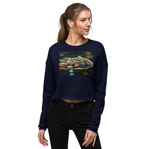 Gator on Log with Reflection Crop Sweatshirt