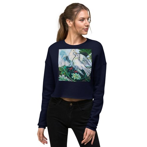 Doves in Abstract Landscape Crop Sweatshirt