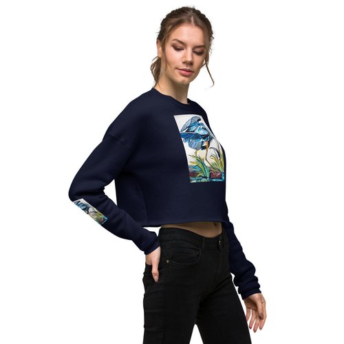 Blue Heron Catching Fish Crop Sweatshirt