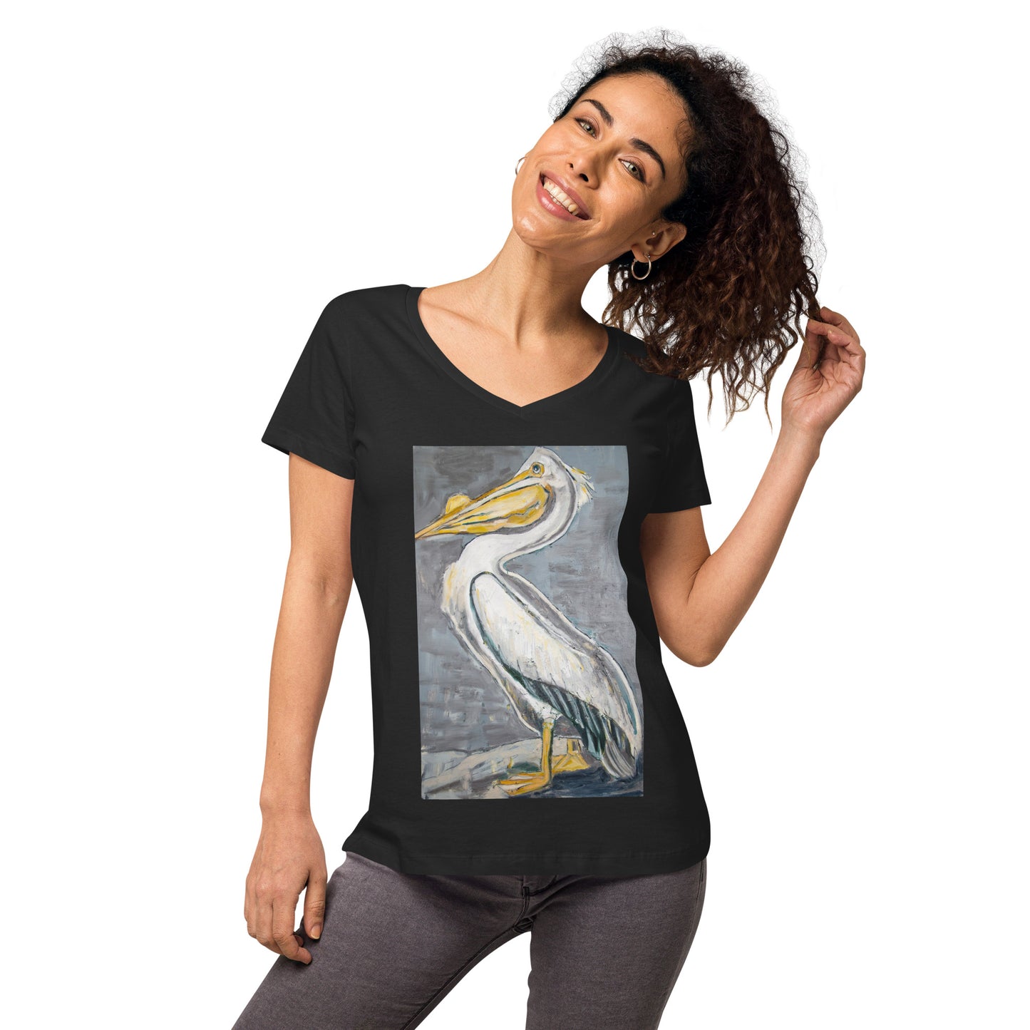 White Pelican with Metallic Silver Women’s fitted v-neck t-shirt