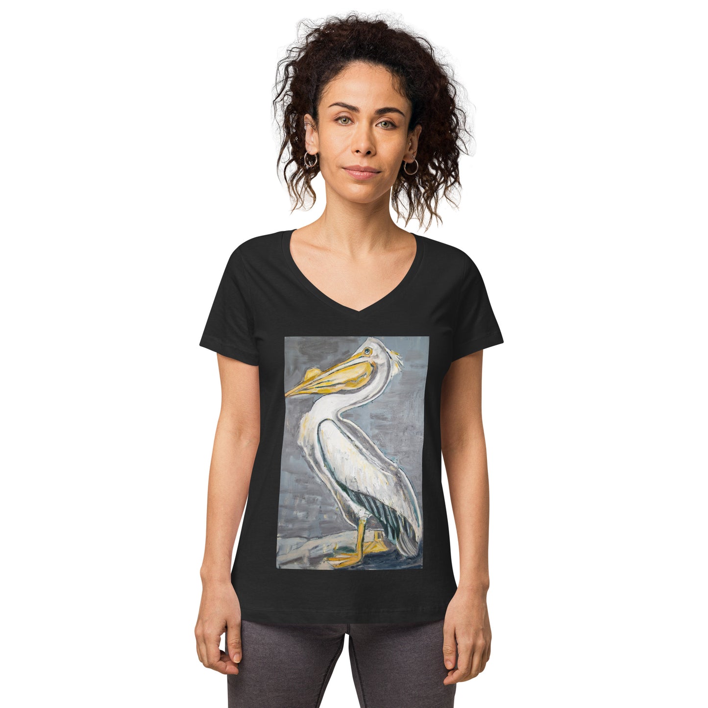 White Pelican with Metallic Silver Women’s fitted v-neck t-shirt