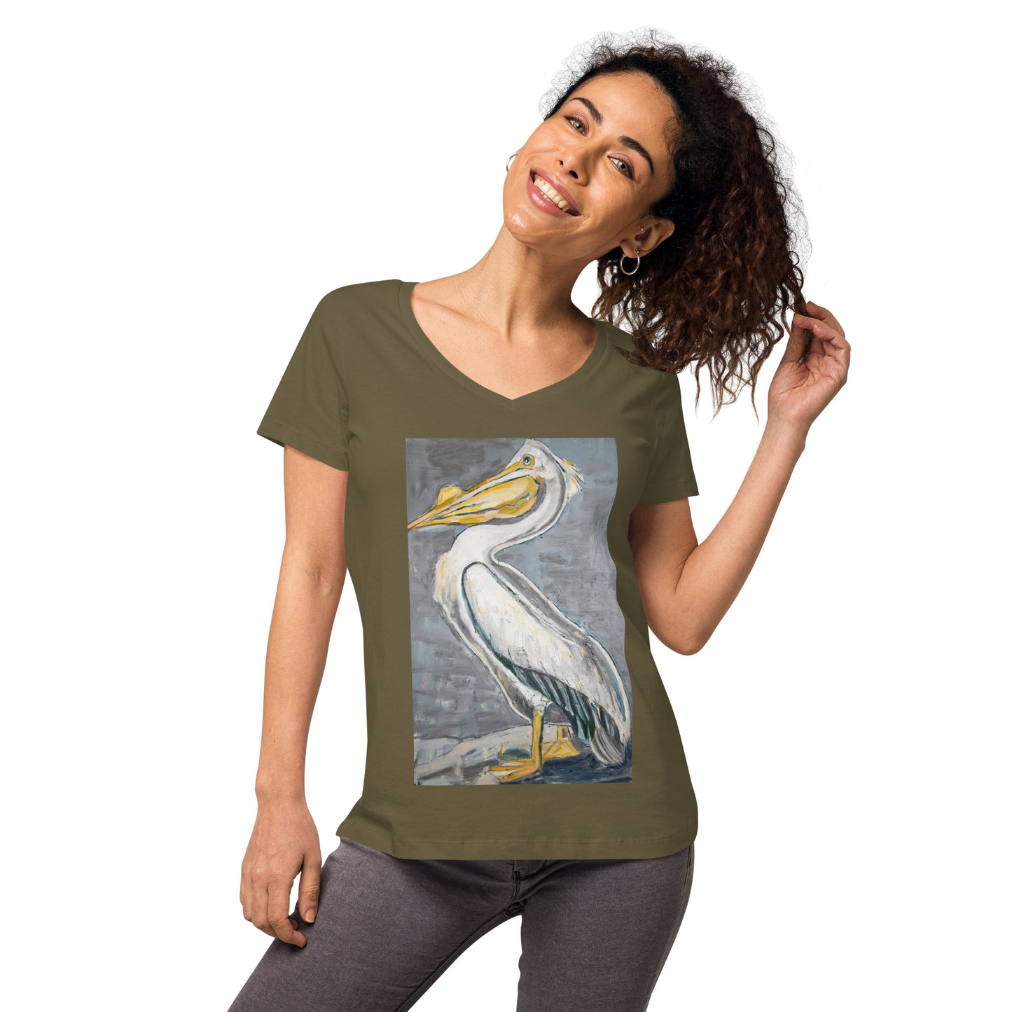 White Pelican with Metallic Silver Women’s fitted v-neck t-shirt
