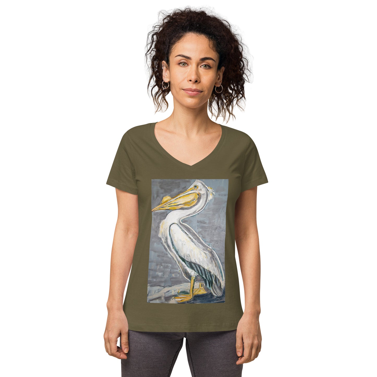 White Pelican with Metallic Silver Women’s fitted v-neck t-shirt