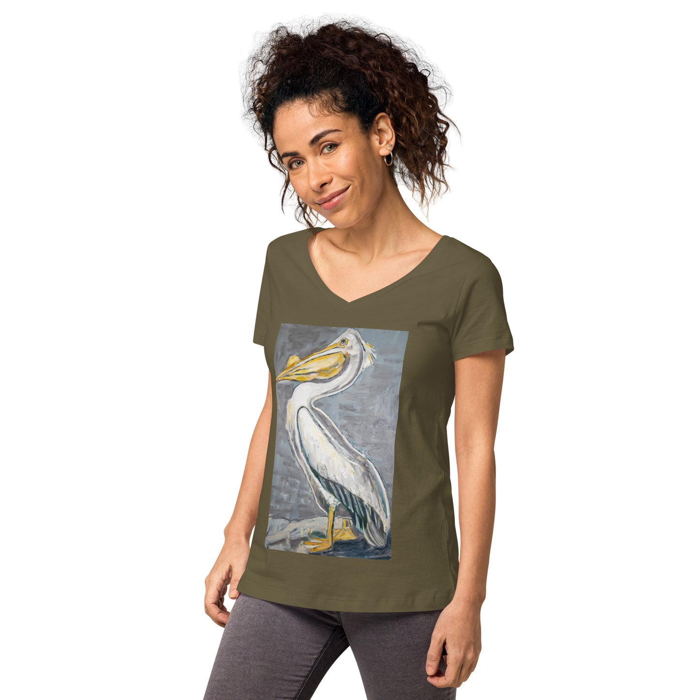 White Pelican with Metallic Silver Women’s fitted v-neck t-shirt