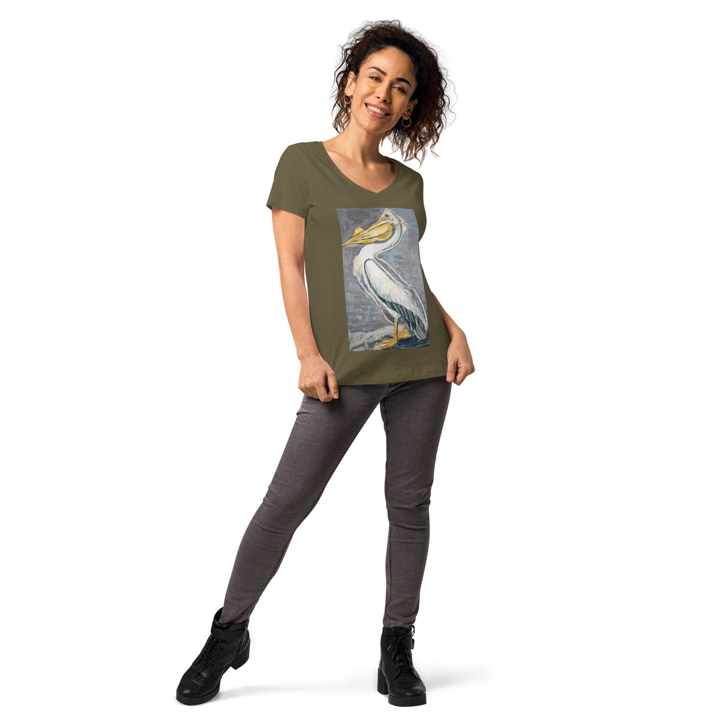White Pelican with Metallic Silver Women’s fitted v-neck t-shirt