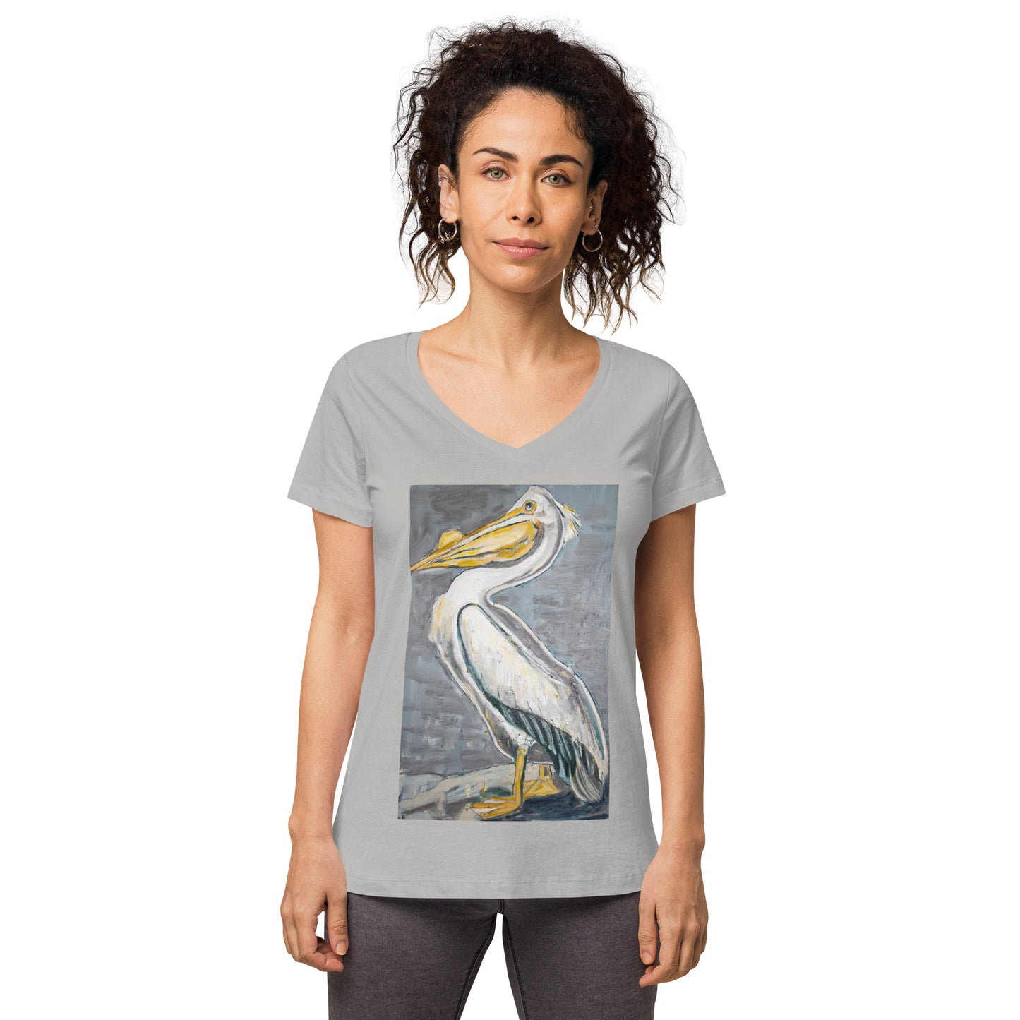 White Pelican with Metallic Silver Women’s fitted v-neck t-shirt