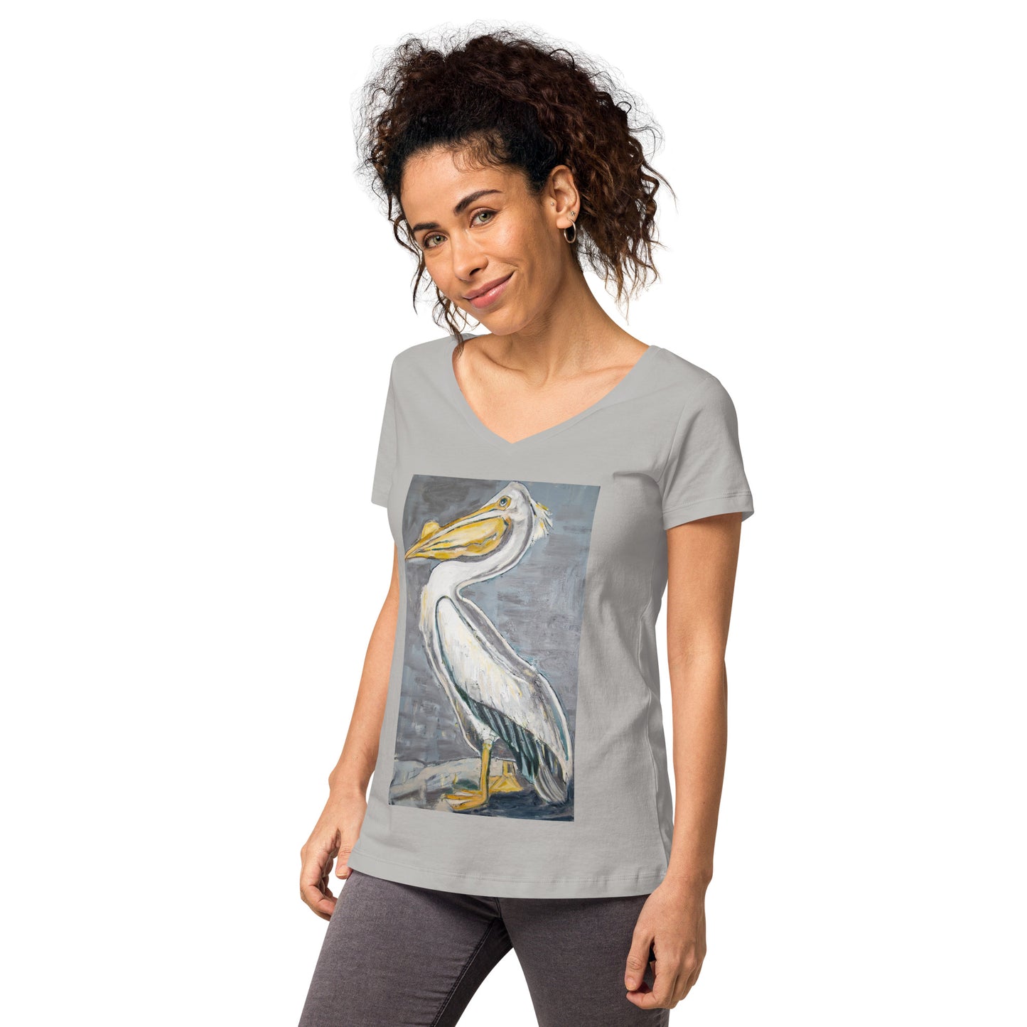 White Pelican with Metallic Silver Women’s fitted v-neck t-shirt
