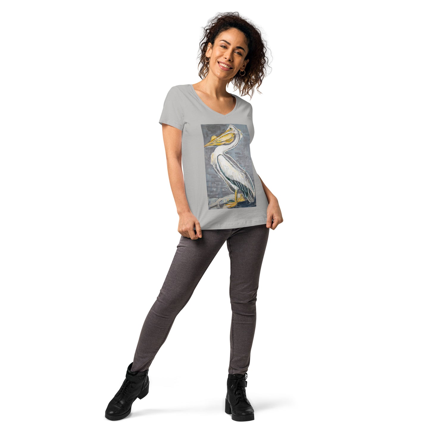 White Pelican with Metallic Silver Women’s fitted v-neck t-shirt
