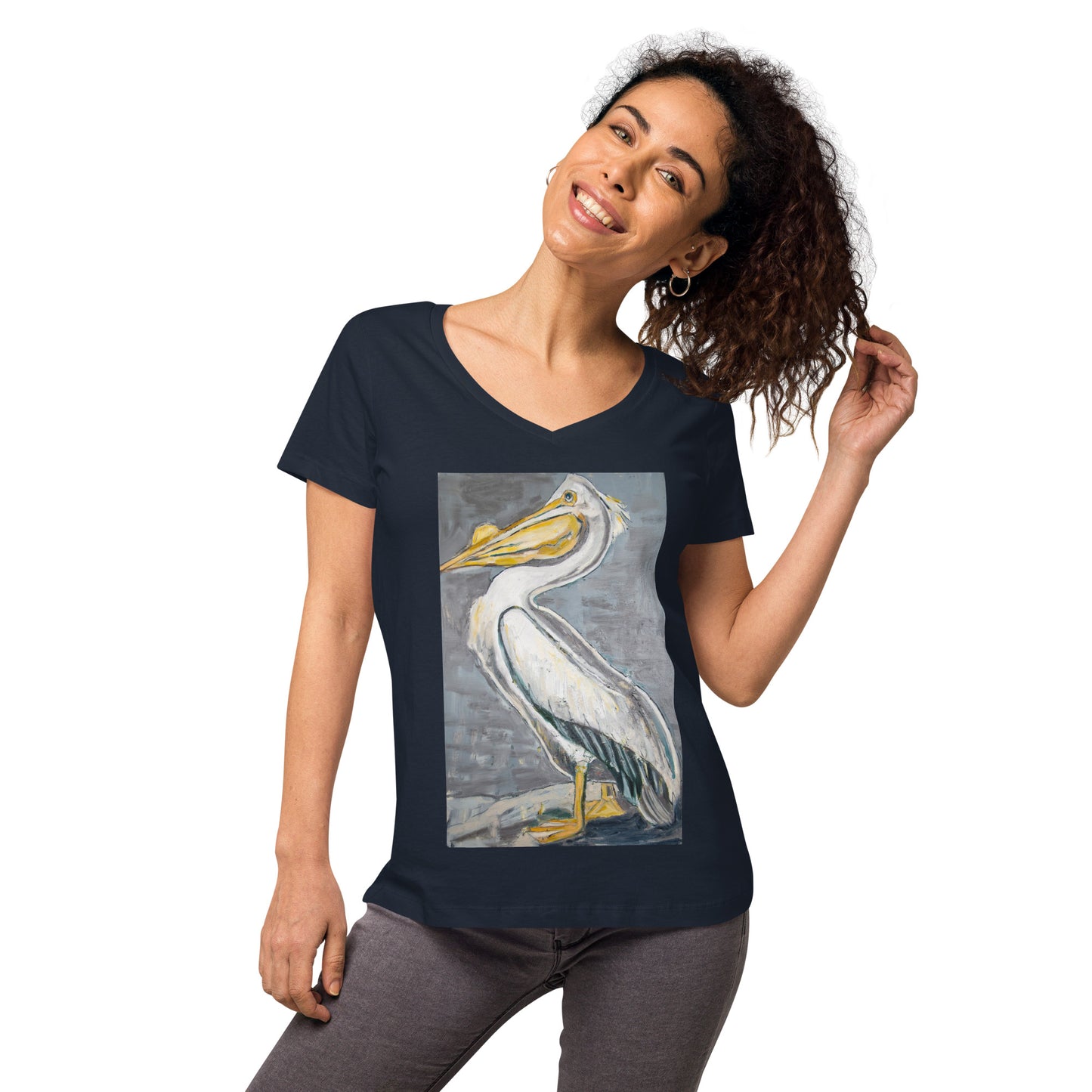 White Pelican with Metallic Silver Women’s fitted v-neck t-shirt