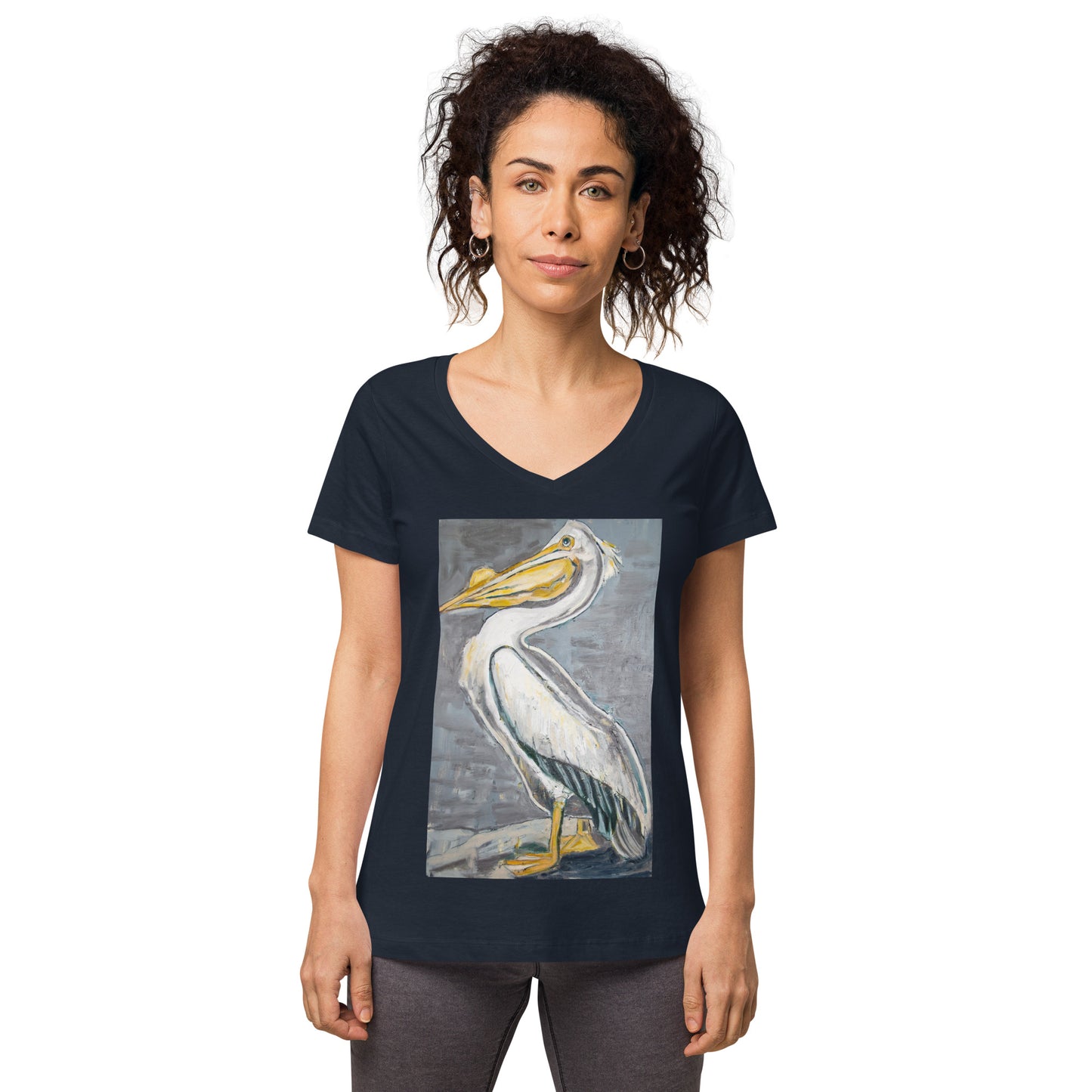 White Pelican with Metallic Silver Women’s fitted v-neck t-shirt