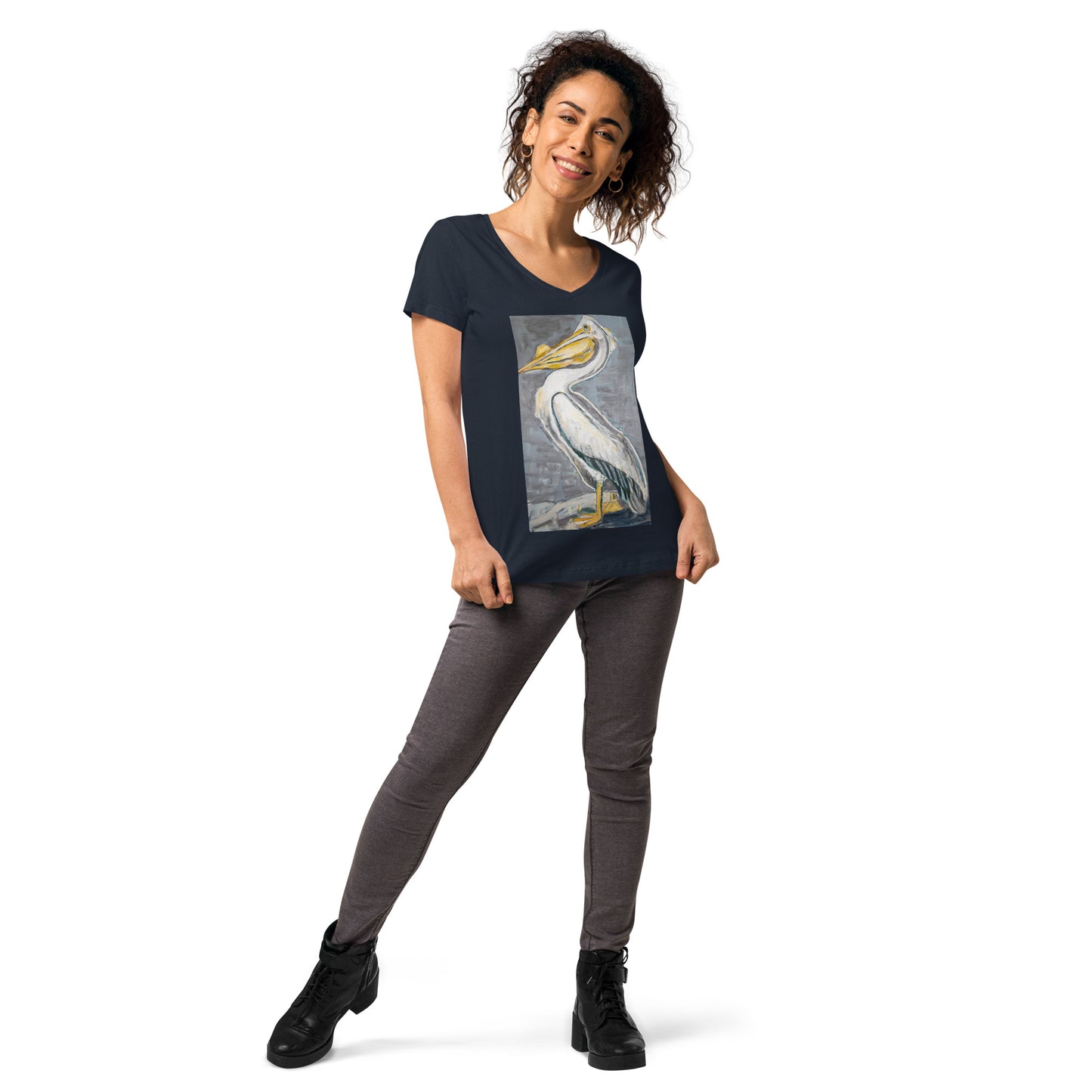 White Pelican with Metallic Silver Women’s fitted v-neck t-shirt