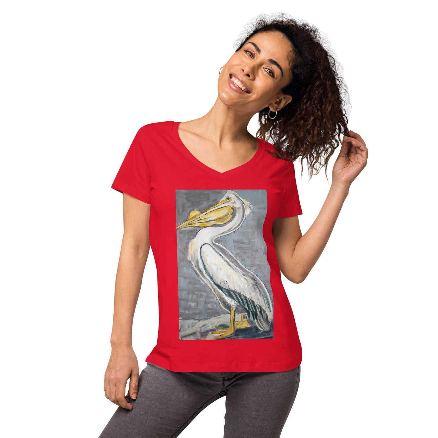 White Pelican with Metallic Silver Women’s fitted v-neck t-shirt