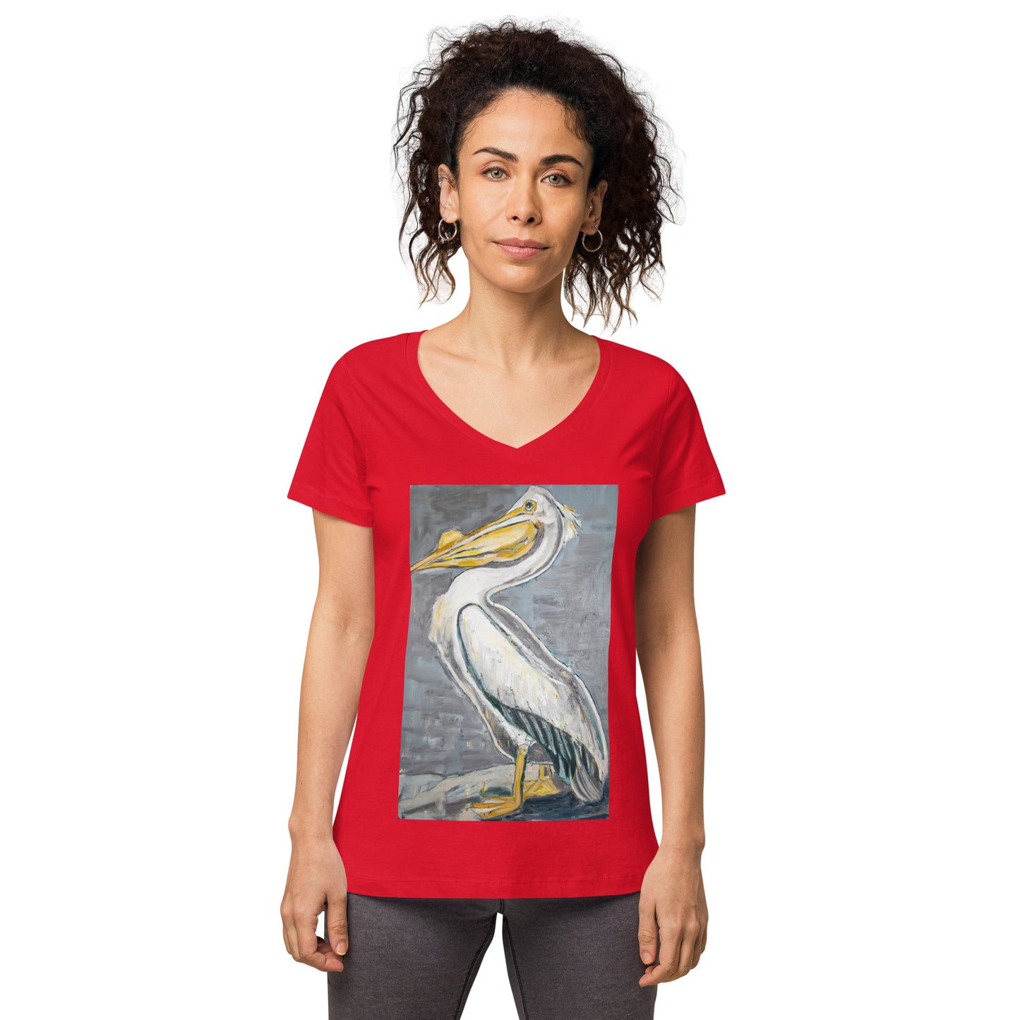 White Pelican with Metallic Silver Women’s fitted v-neck t-shirt