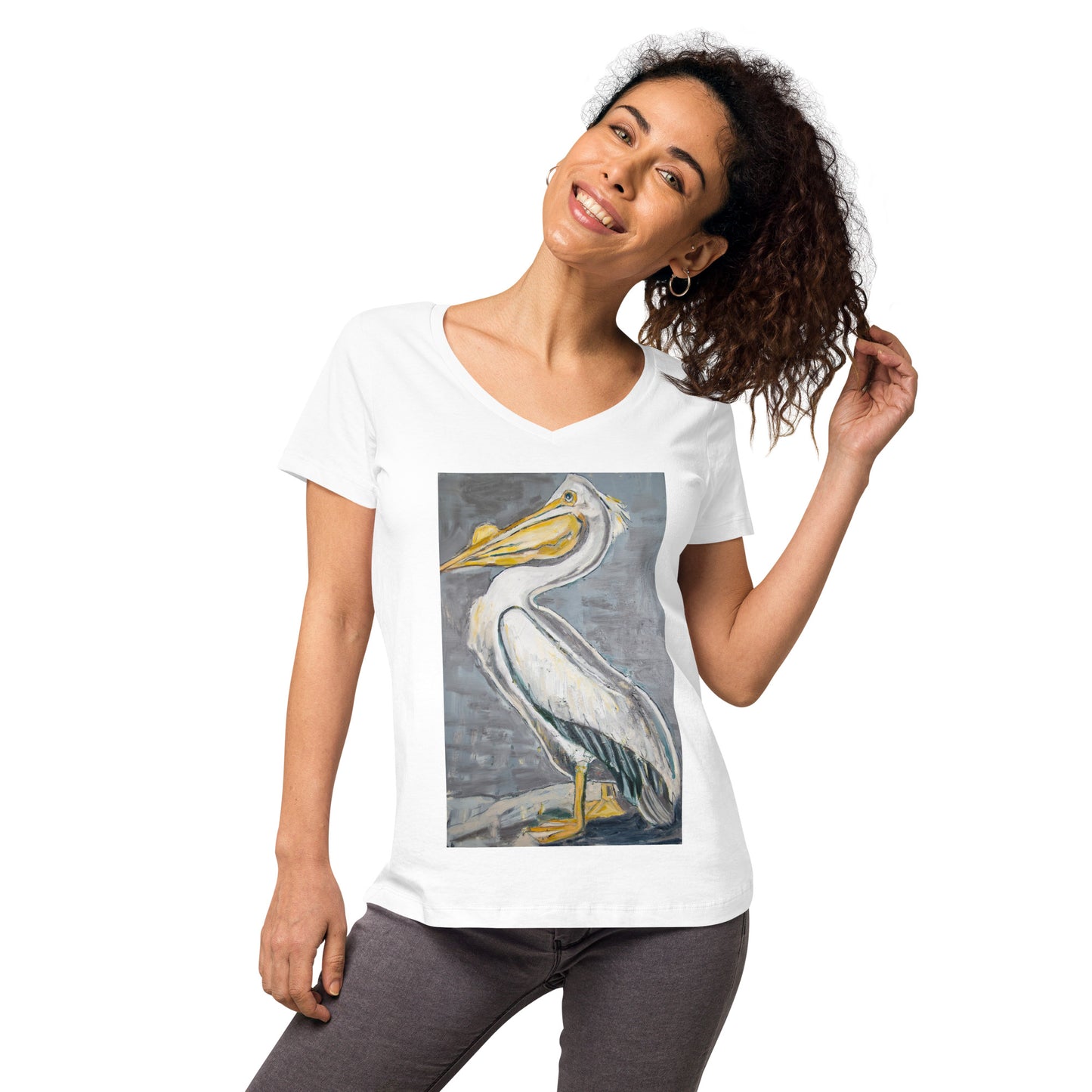 White Pelican with Metallic Silver Women’s fitted v-neck t-shirt