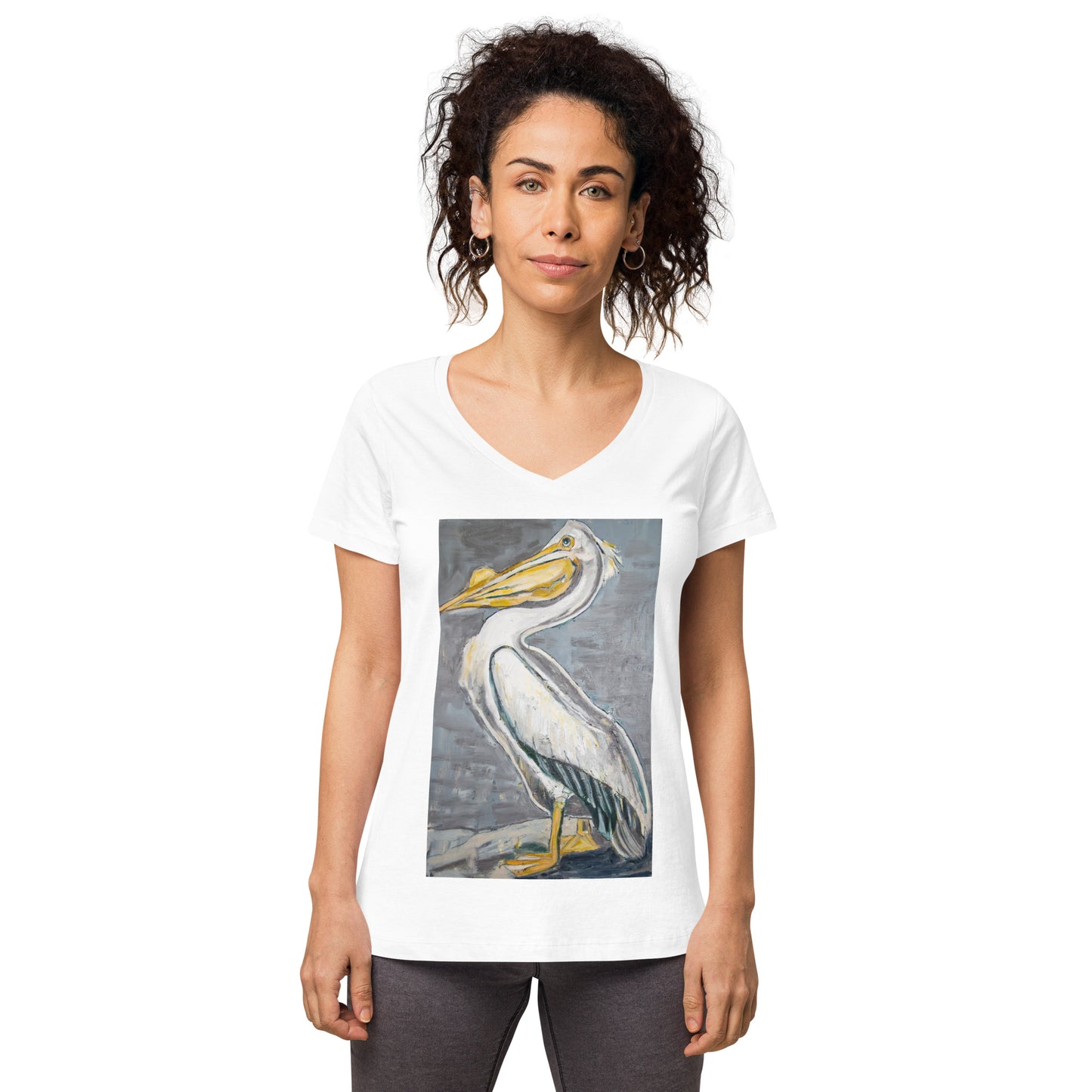 White Pelican with Metallic Silver Women’s fitted v-neck t-shirt