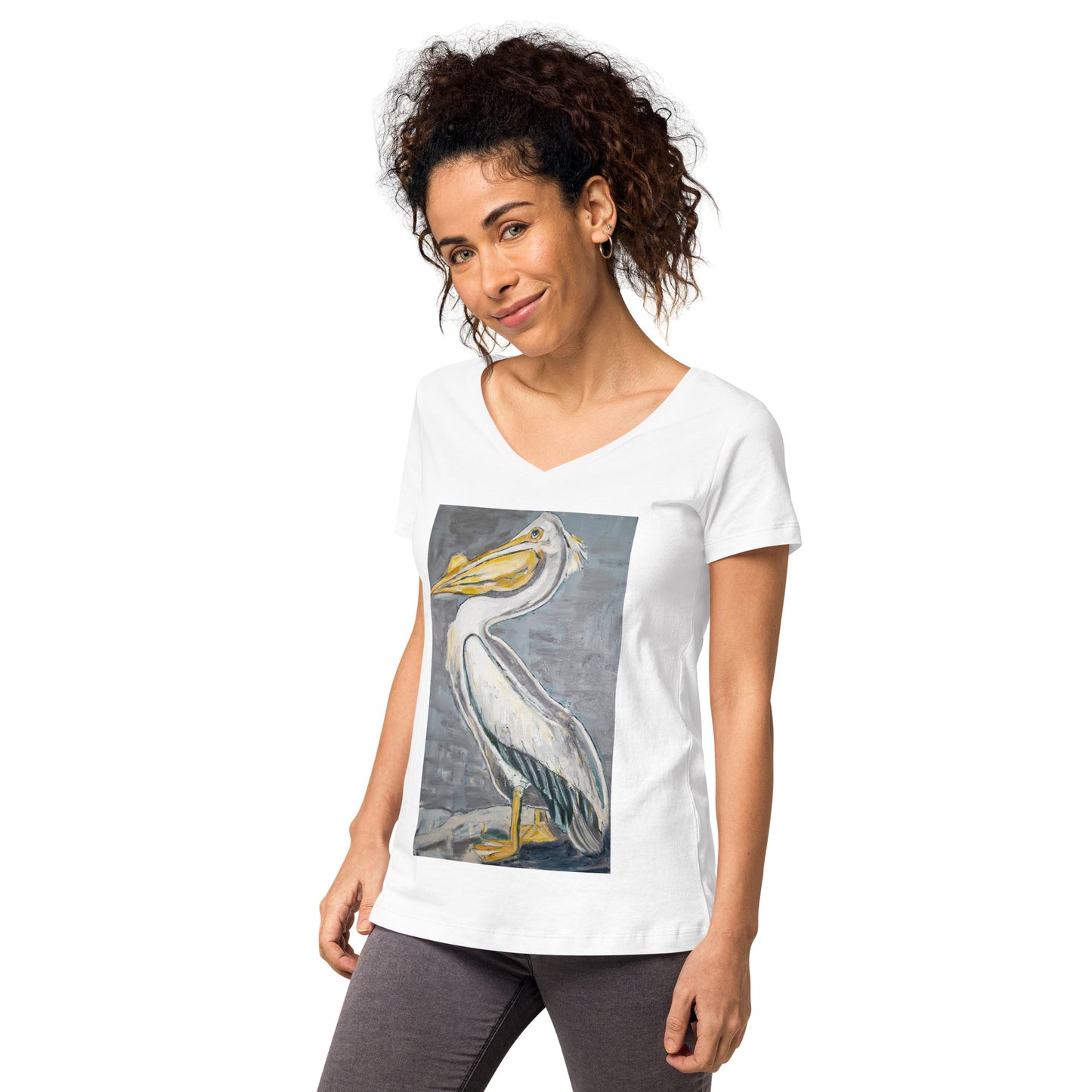 White Pelican with Metallic Silver Women’s fitted v-neck t-shirt