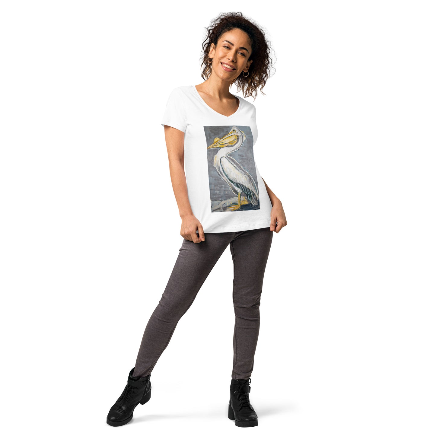 White Pelican with Metallic Silver Women’s fitted v-neck t-shirt