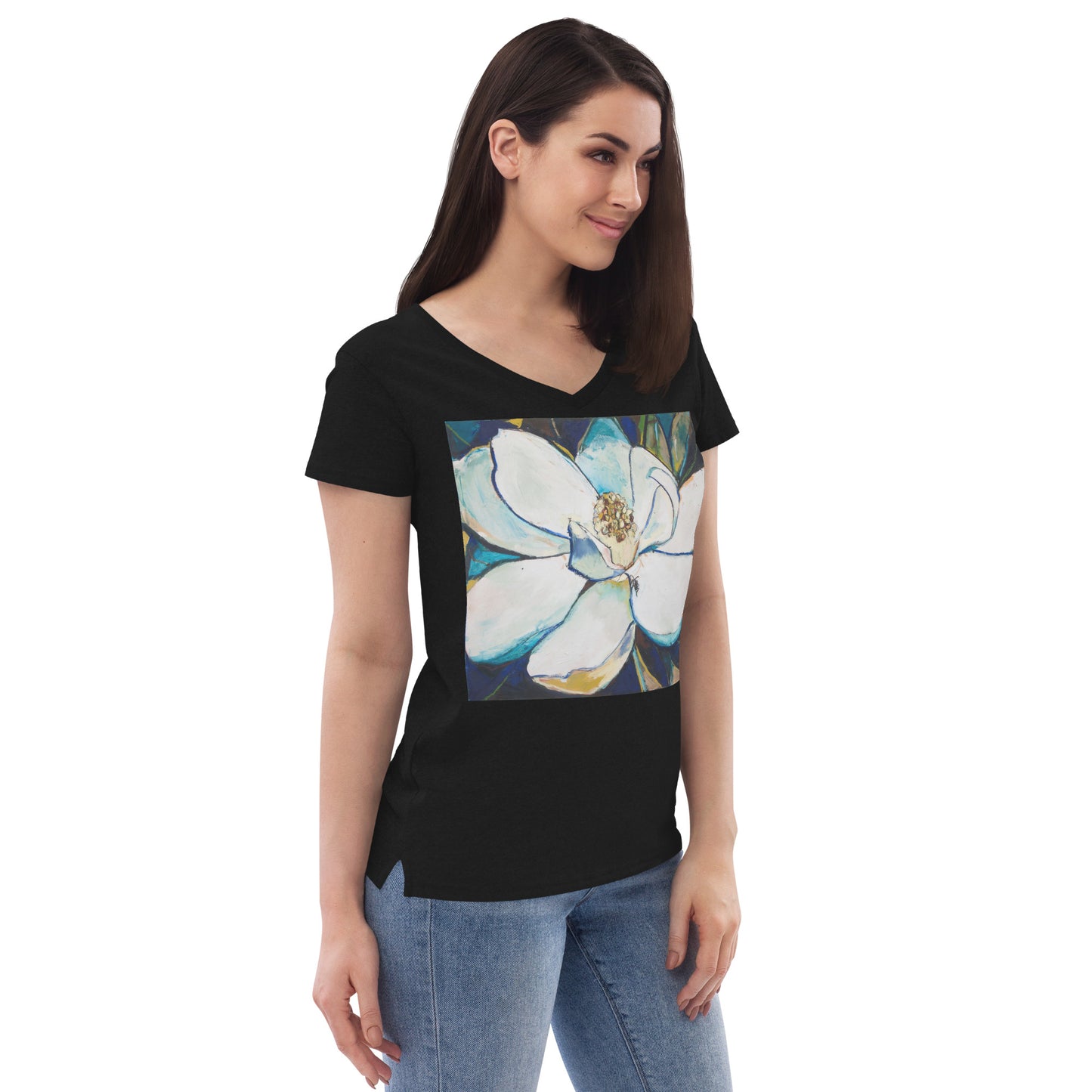Indigo Magnolia Women’s recycled v-neck t-shirt