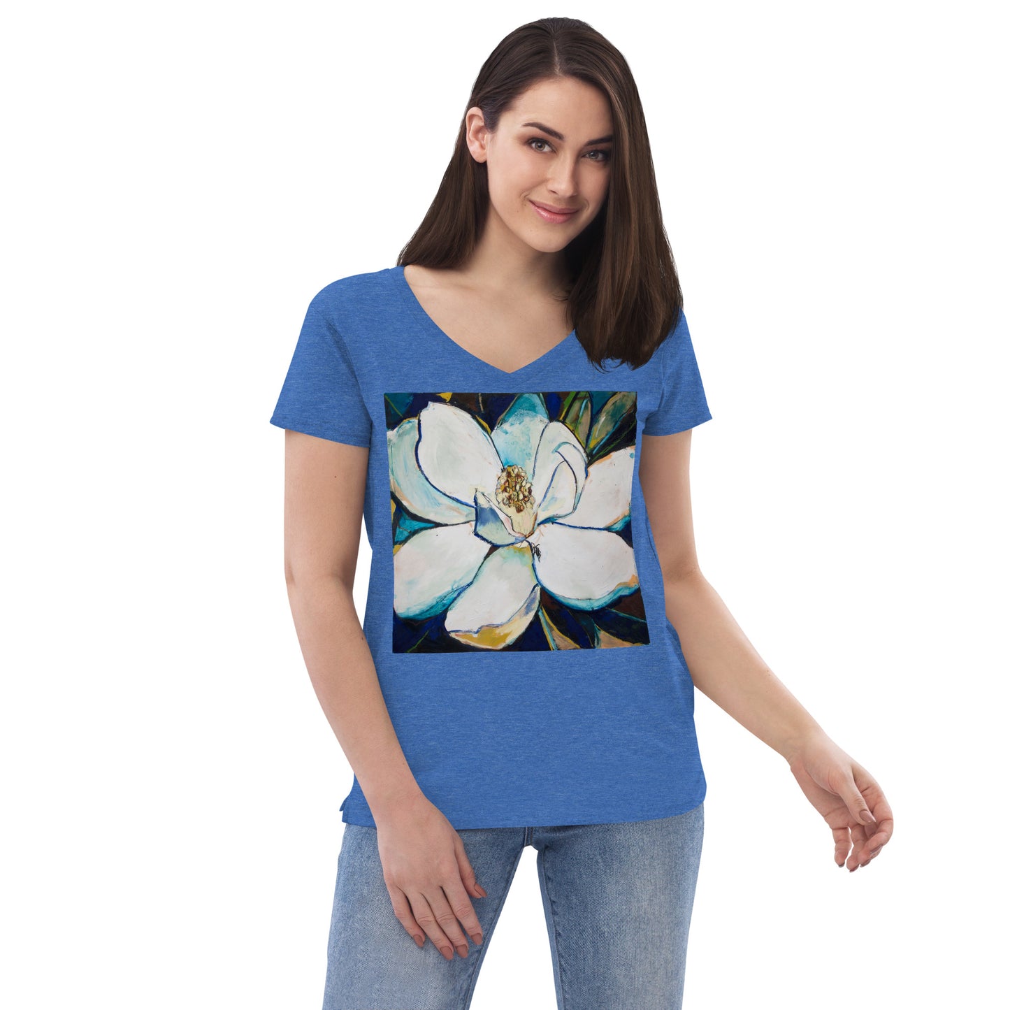 Indigo Magnolia Women’s recycled v-neck t-shirt