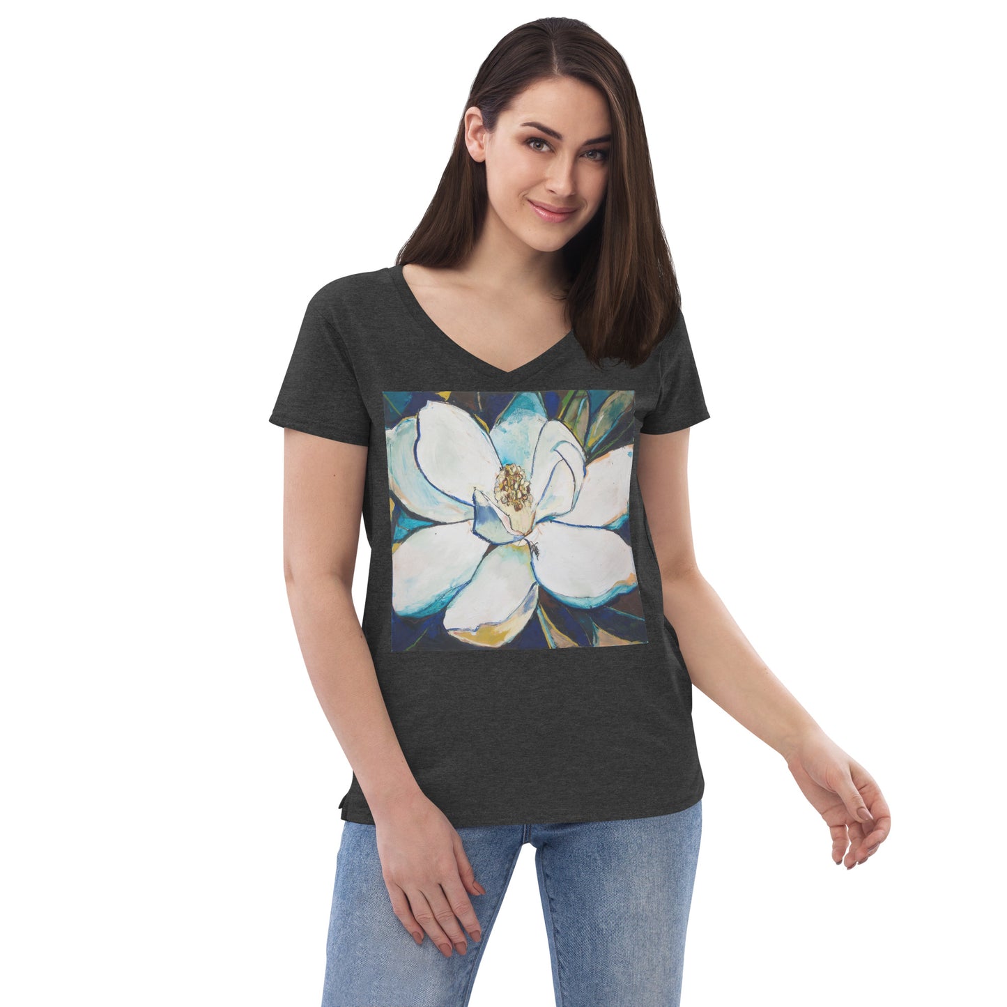 Indigo Magnolia Women’s recycled v-neck t-shirt