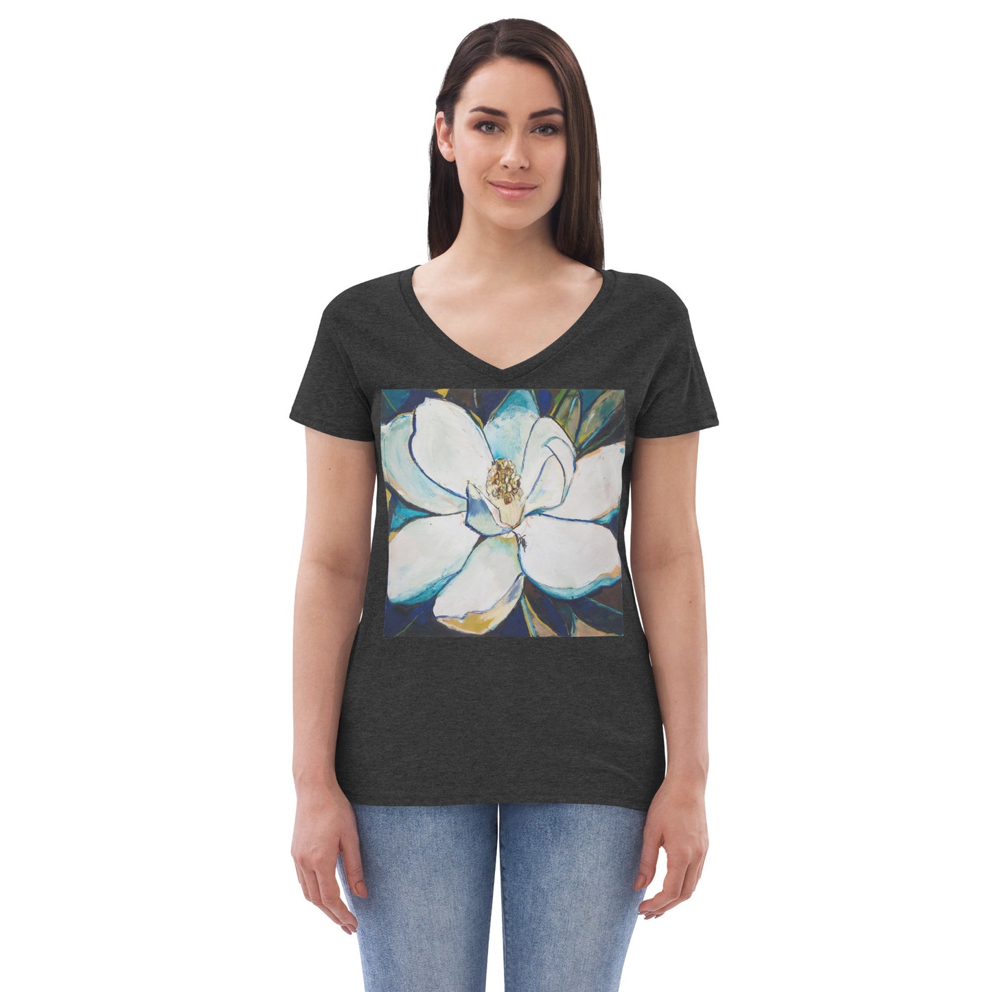 Indigo Magnolia Women’s recycled v-neck t-shirt