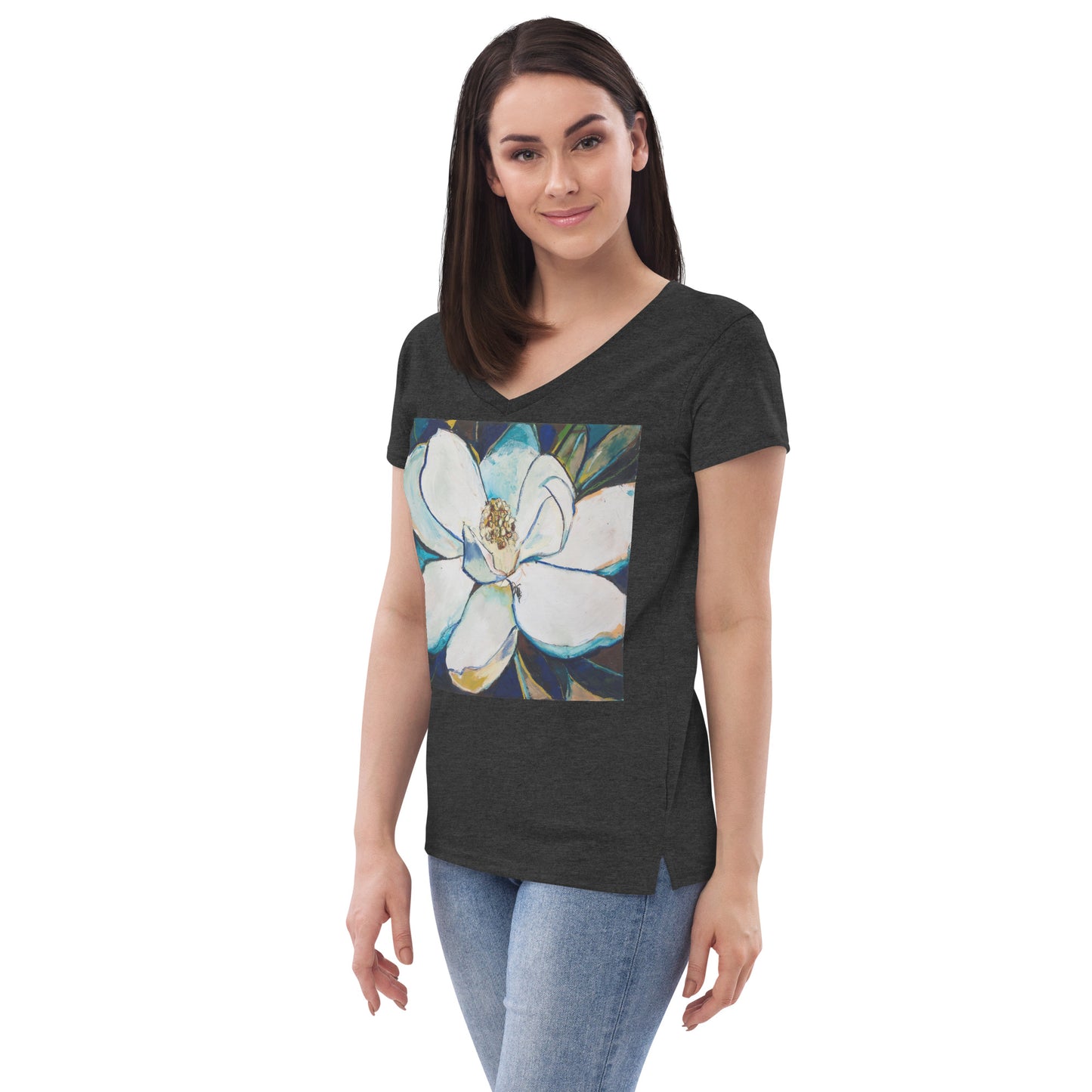 Indigo Magnolia Women’s recycled v-neck t-shirt