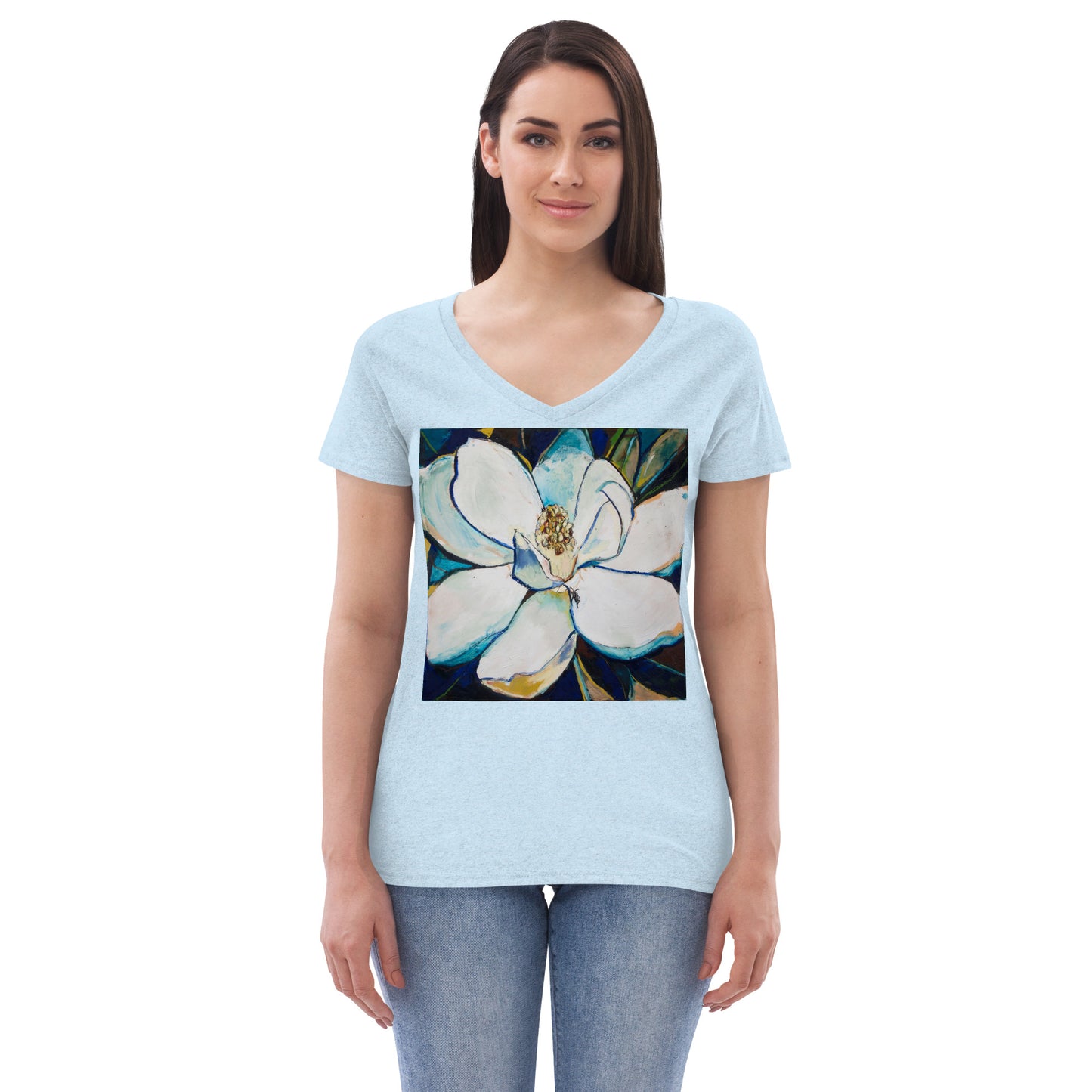 Indigo Magnolia Women’s recycled v-neck t-shirt
