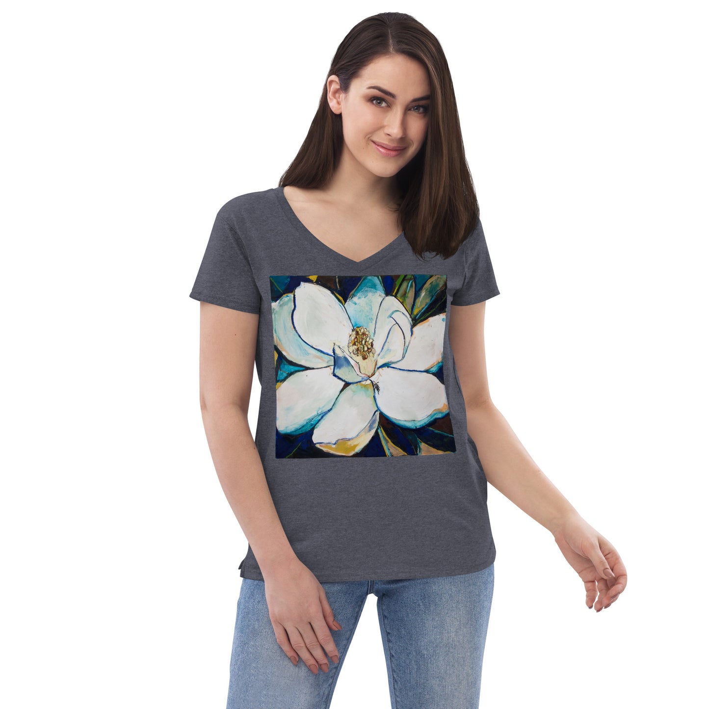 Indigo Magnolia Women’s recycled v-neck t-shirt