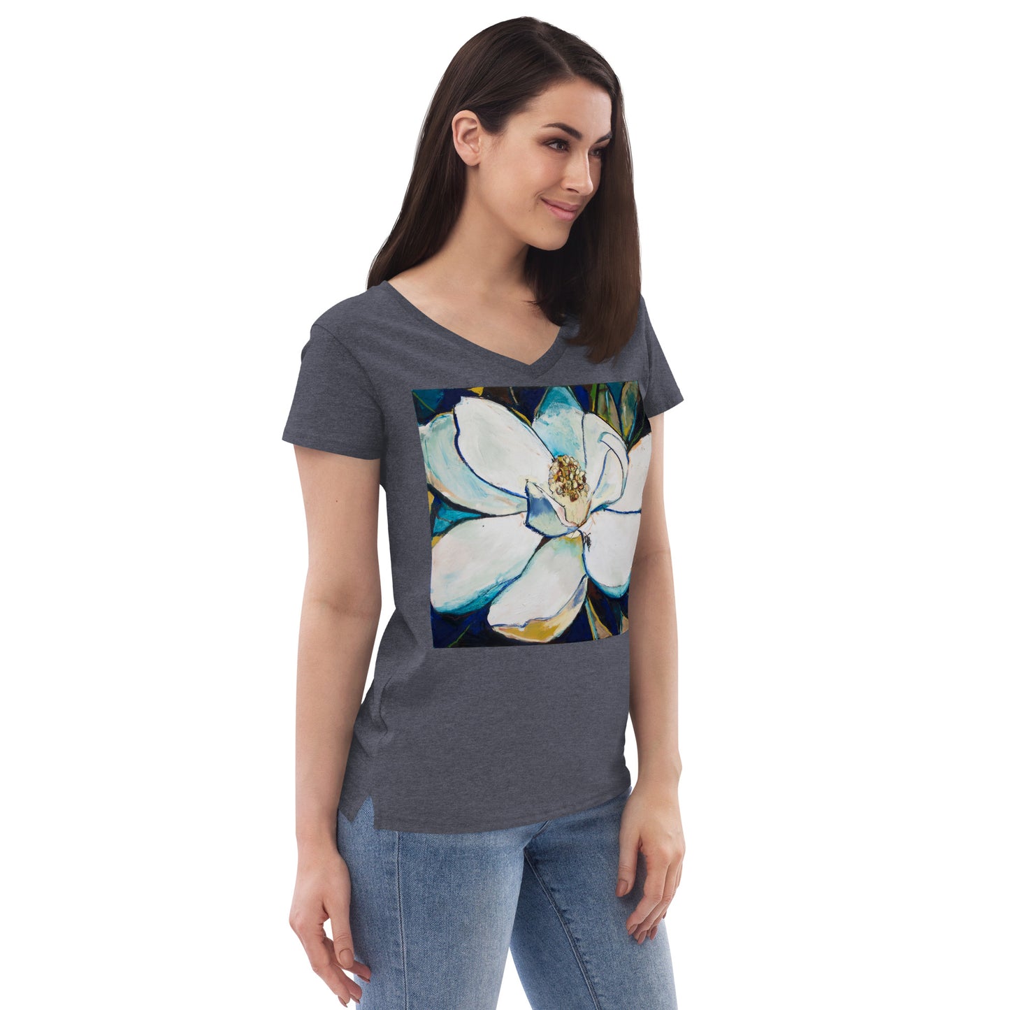 Indigo Magnolia Women’s recycled v-neck t-shirt