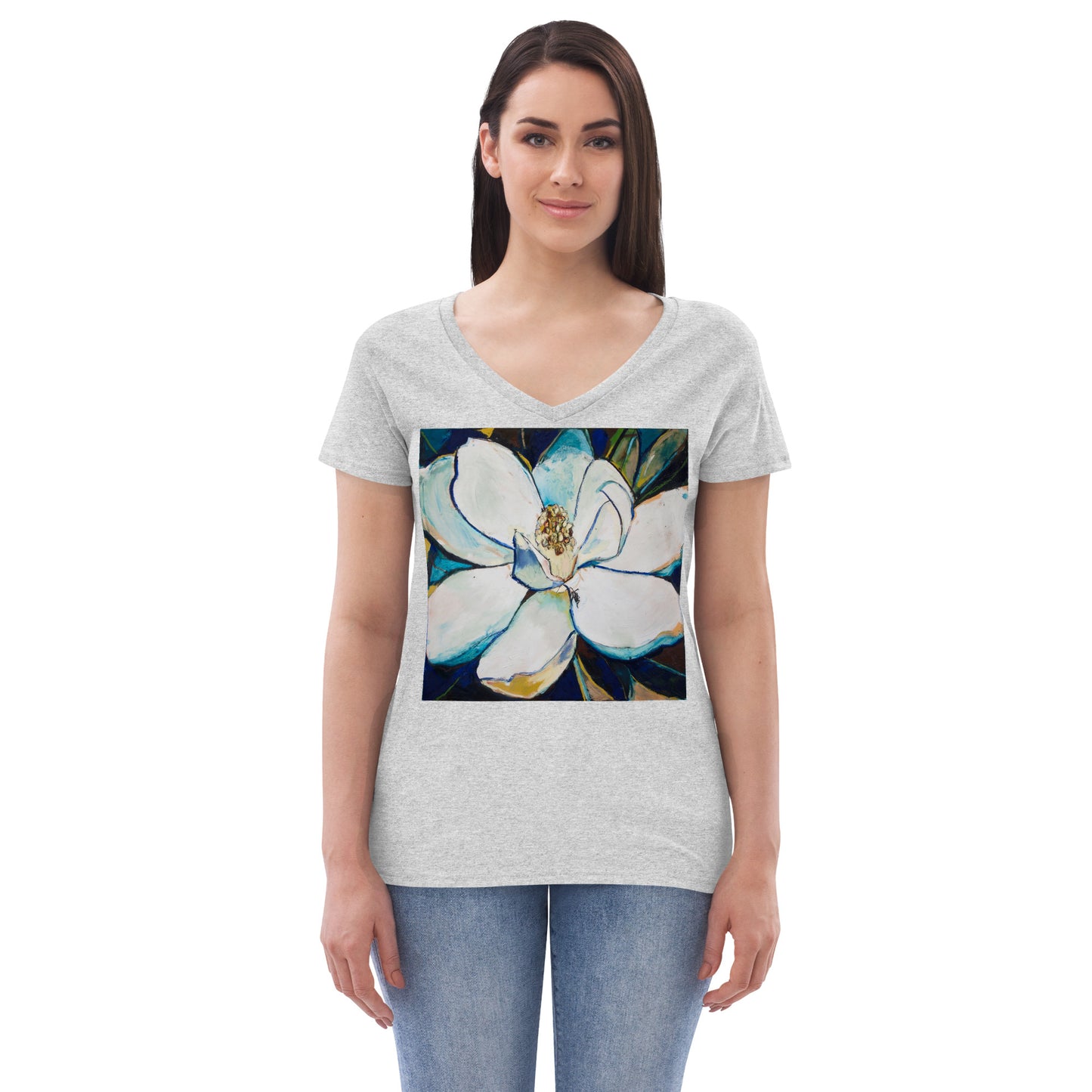 Indigo Magnolia Women’s recycled v-neck t-shirt