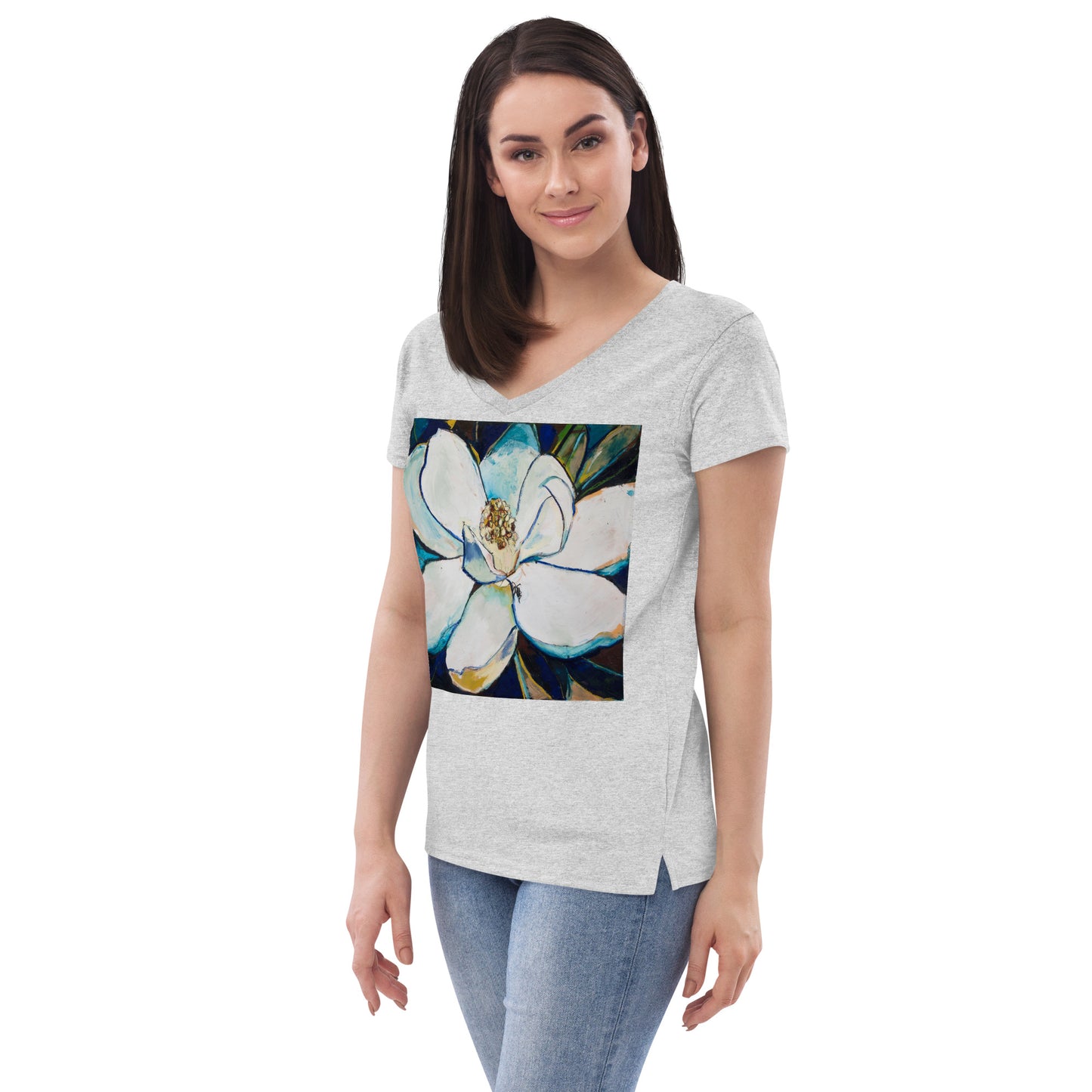 Indigo Magnolia Women’s recycled v-neck t-shirt